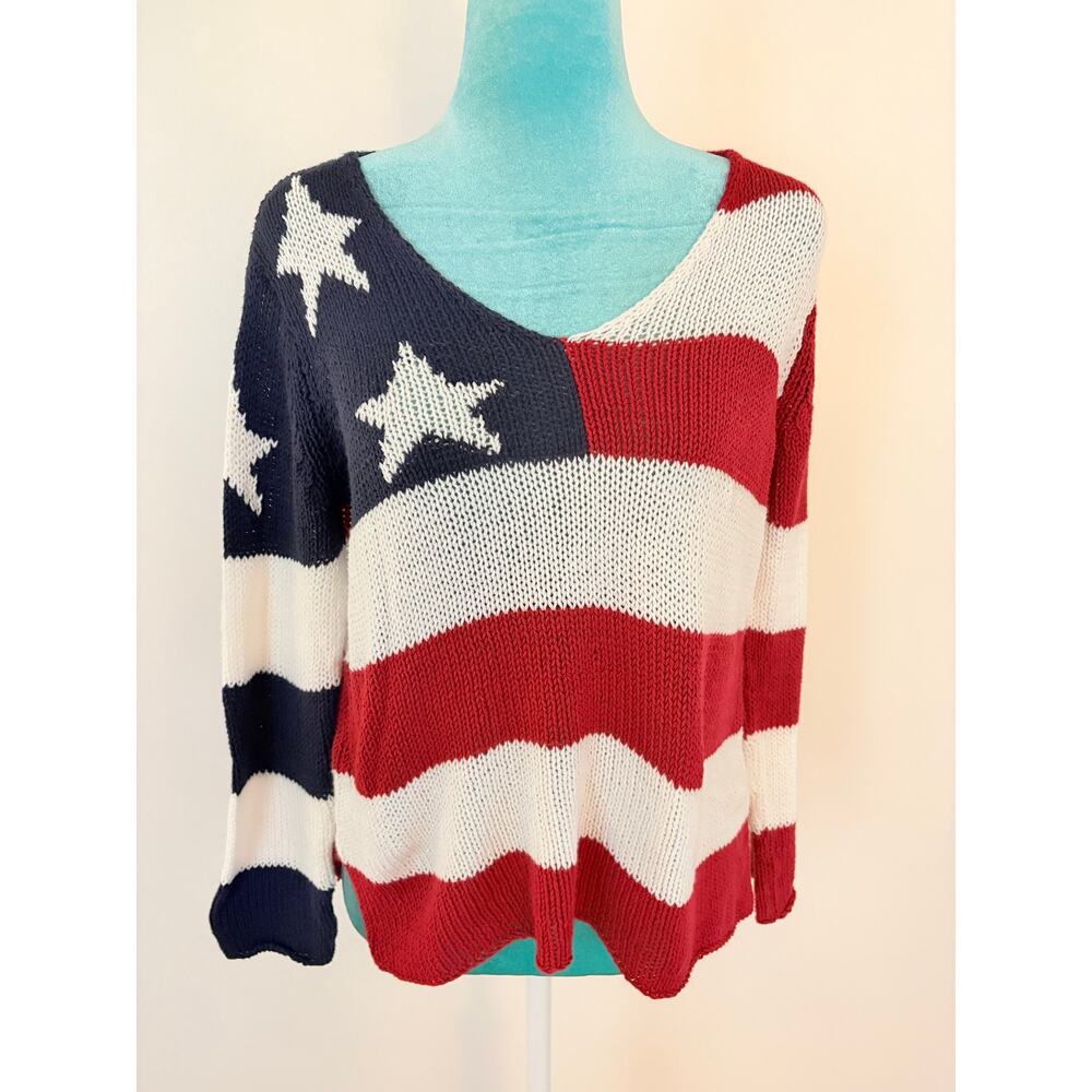 Wooden Ships American Flag Knit Sweater - Red, White, Blue